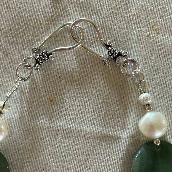 Statement necklace. Green tree agate, freshwater pearls, lentil aventurine beads - Picture 5 of 8